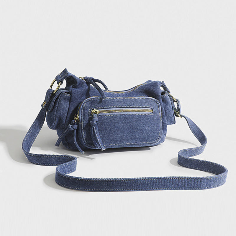 Einfarbige Umhängetasche für Damen, minimalistische Umhängetasche aus Denim