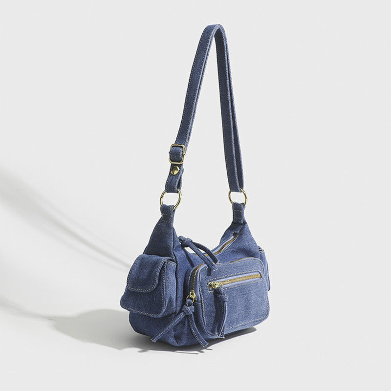 Einfarbige Umhängetasche für Damen, minimalistische Umhängetasche aus Denim