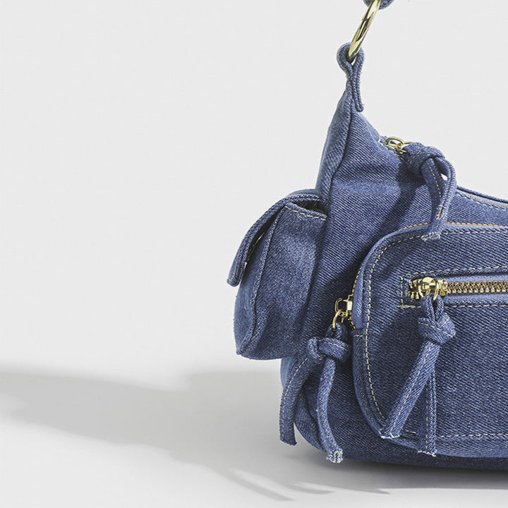 Einfarbige Umhängetasche für Damen, minimalistische Umhängetasche aus Denim