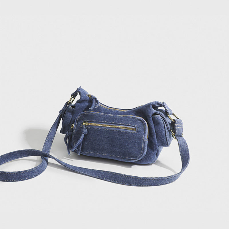 Einfarbige Umhängetasche für Damen, minimalistische Umhängetasche aus Denim