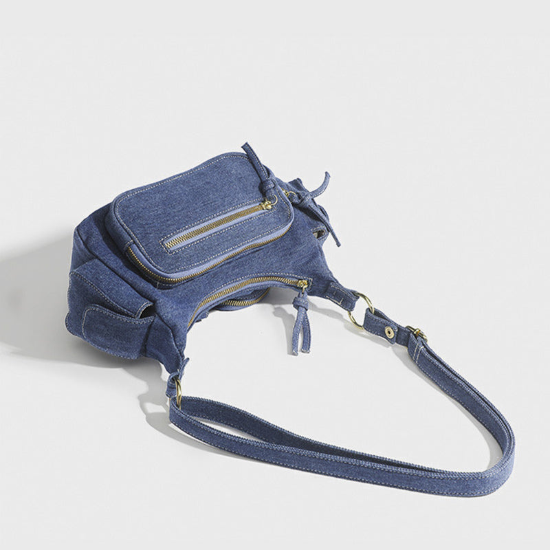 Einfarbige Umhängetasche für Damen, minimalistische Umhängetasche aus Denim