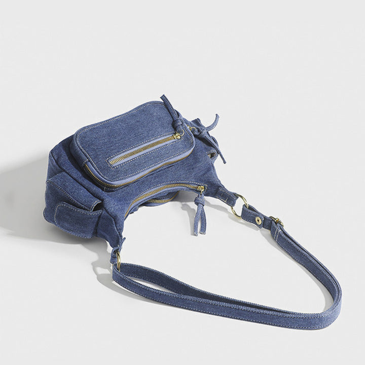 Einfarbige Umhängetasche für Damen, minimalistische Umhängetasche aus Denim