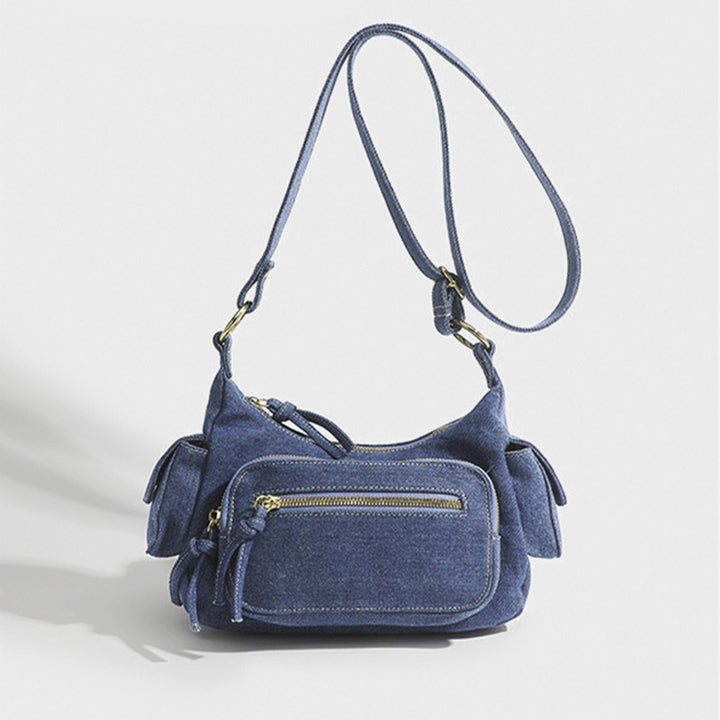 Einfarbige Umhängetasche für Damen, minimalistische Umhängetasche aus Denim