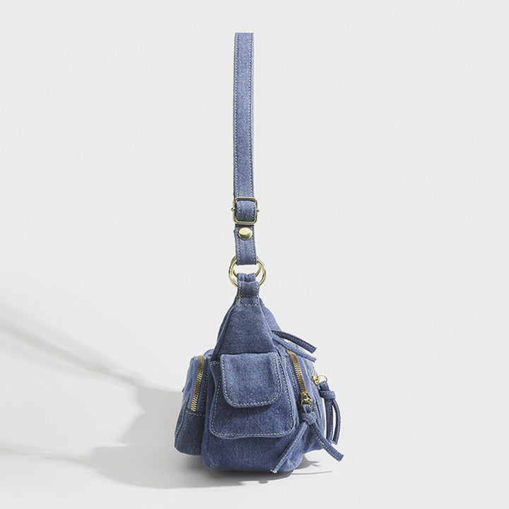 Einfarbige Umhängetasche für Damen, minimalistische Umhängetasche aus Denim
