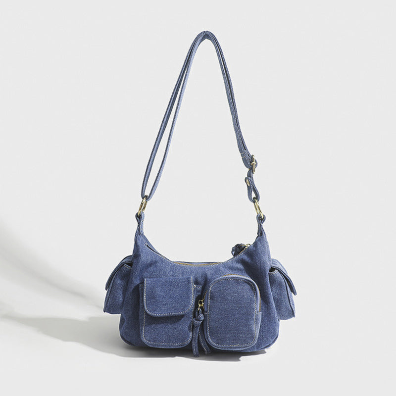 Einfarbige Umhängetasche für Damen, minimalistische Umhängetasche aus Denim