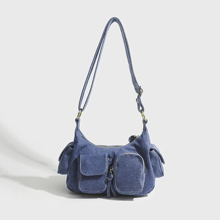 Einfarbige Umhängetasche für Damen, minimalistische Umhängetasche aus Denim