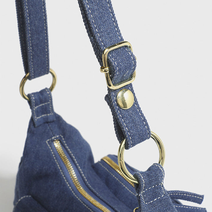 Einfarbige Umhängetasche für Damen, minimalistische Umhängetasche aus Denim