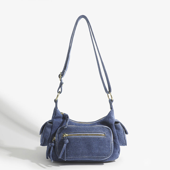 Einfarbige Umhängetasche für Damen, minimalistische Umhängetasche aus Denim