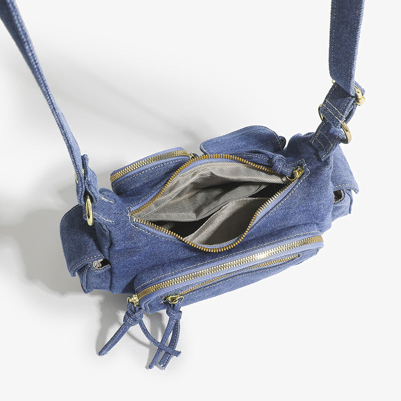 Einfarbige Umhängetasche für Damen, minimalistische Umhängetasche aus Denim