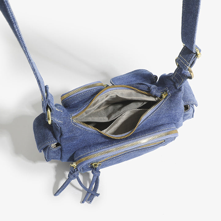 Einfarbige Umhängetasche für Damen, minimalistische Umhängetasche aus Denim