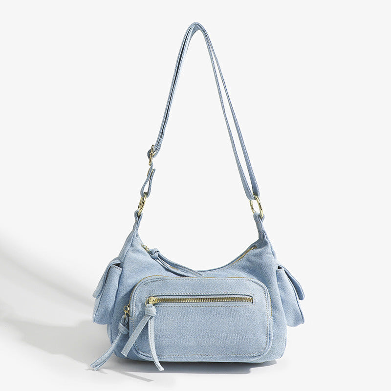 Einfarbige Umhängetasche für Damen, minimalistische Umhängetasche aus Denim