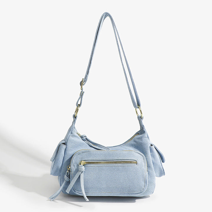 Einfarbige Umhängetasche für Damen, minimalistische Umhängetasche aus Denim