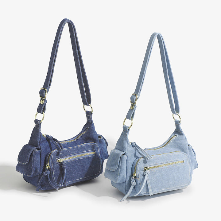 Einfarbige Umhängetasche für Damen, minimalistische Umhängetasche aus Denim