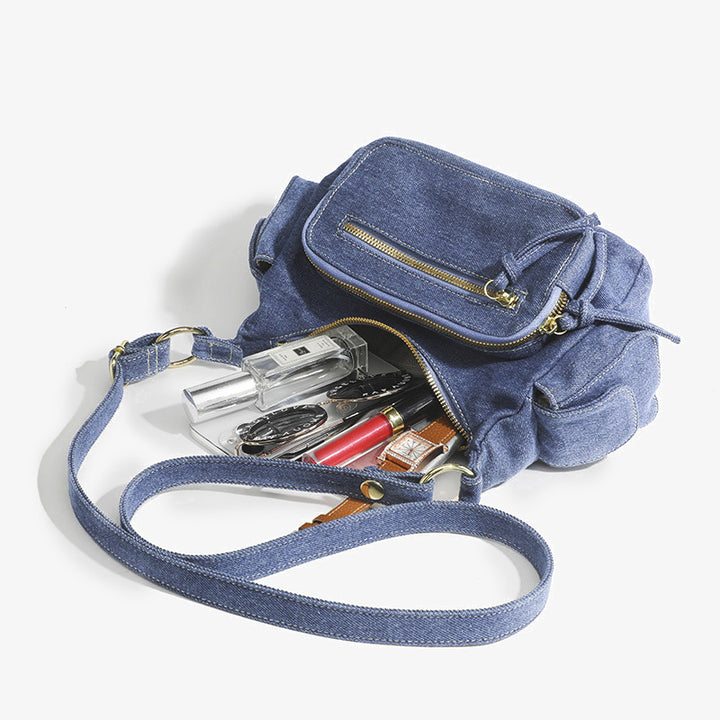 Einfarbige Umhängetasche für Damen, minimalistische Umhängetasche aus Denim