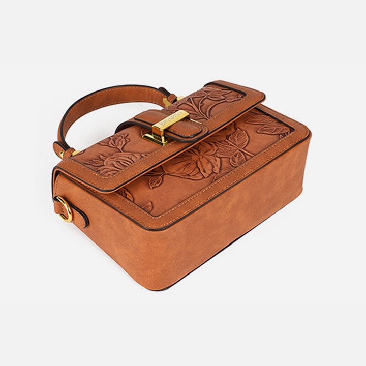 Quadratische Tasche mit Blumenmuster für Pendler, Clamshell-Handtasche aus Leder