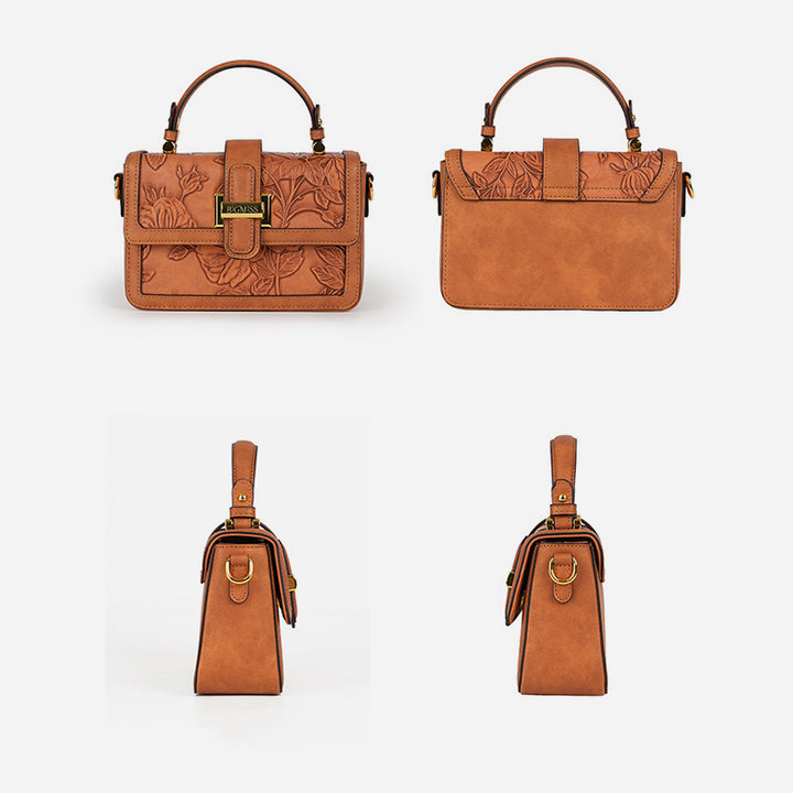 Quadratische Tasche mit Blumenmuster für Pendler, Clamshell-Handtasche aus Leder