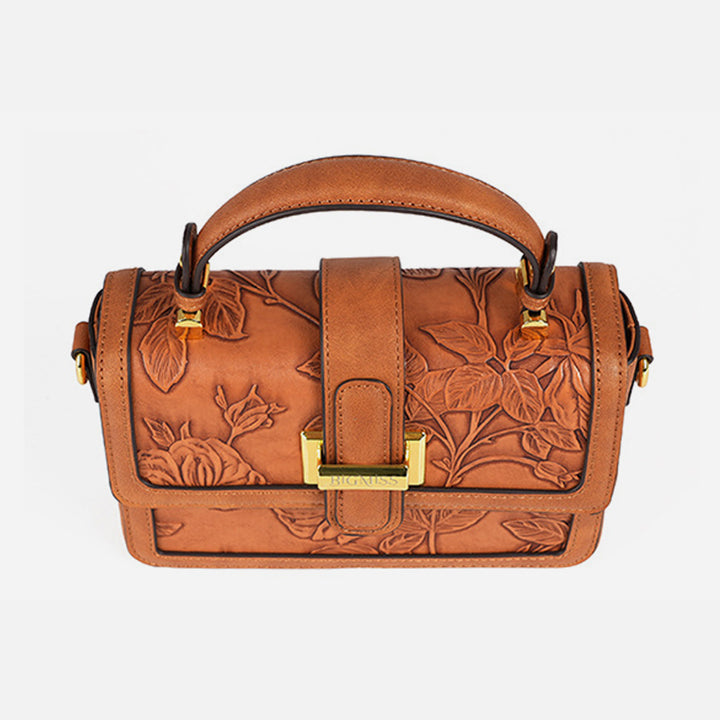 Quadratische Tasche mit Blumenmuster für Pendler, Clamshell-Handtasche aus Leder