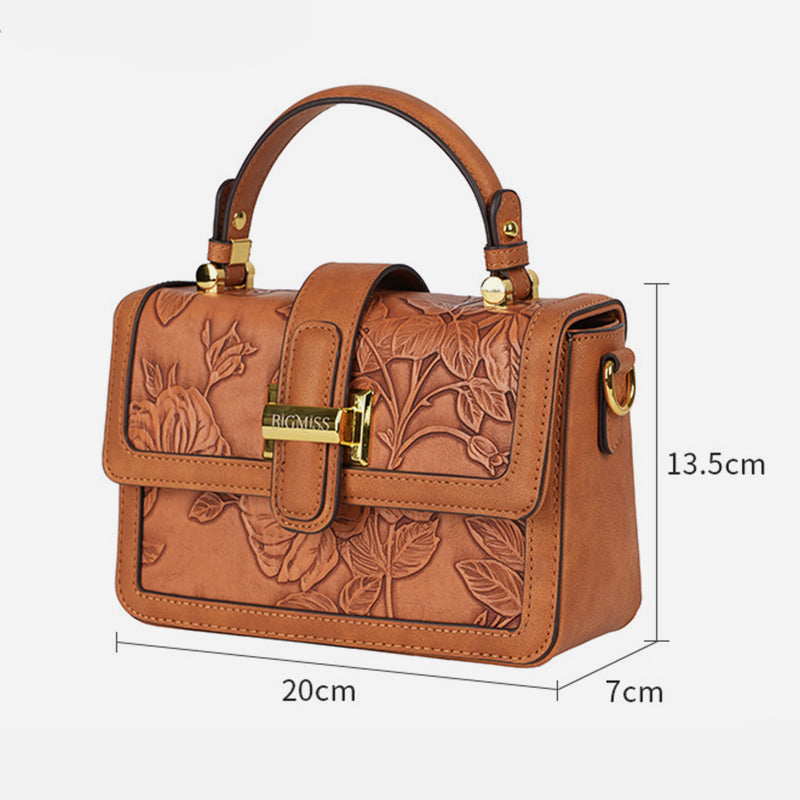 Quadratische Tasche mit Blumenmuster für Pendler, Clamshell-Handtasche aus Leder