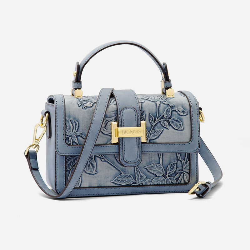 Quadratische Tasche mit Blumenmuster für Pendler, Clamshell-Handtasche aus Leder