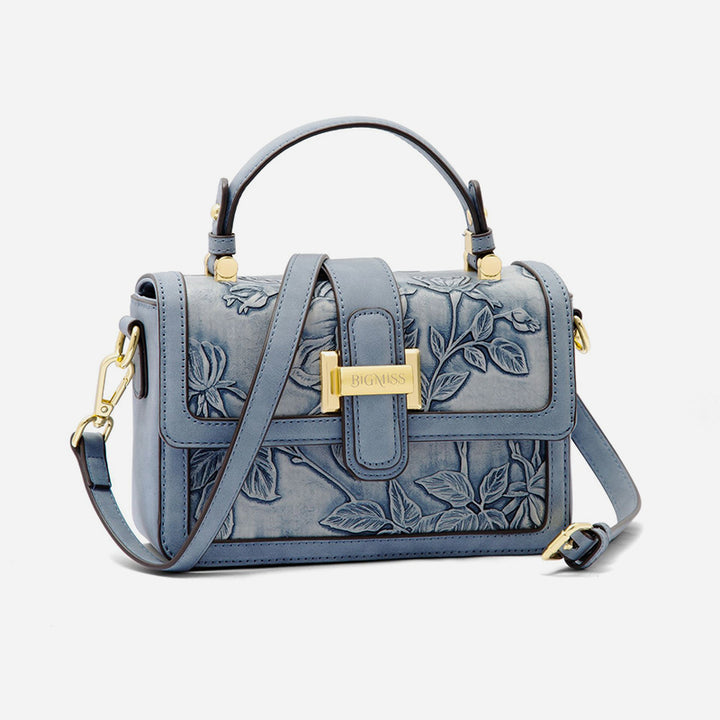 Quadratische Tasche mit Blumenmuster für Pendler, Clamshell-Handtasche aus Leder