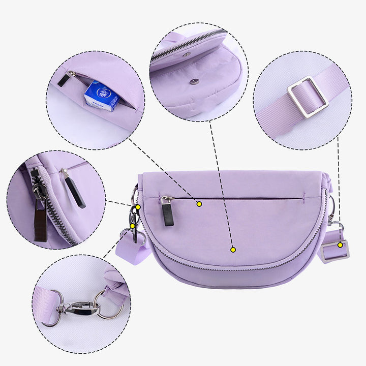 Halbmondförmige Umhängetasche für Damen, minimalistische, einfarbige Nylon-Geldbörse