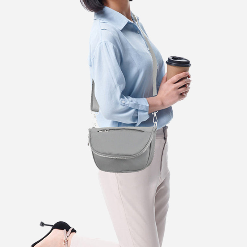 Halbmondförmige Umhängetasche für Damen, minimalistische, einfarbige Nylon-Geldbörse
