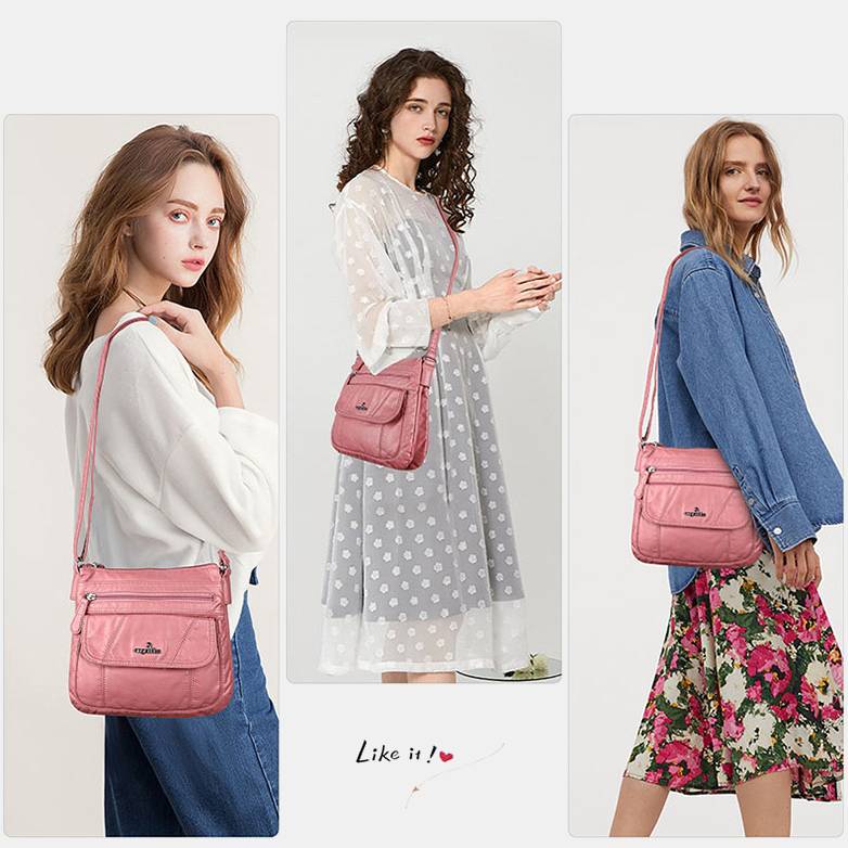 Damen Handtaschen und Geldbörsen Doppellagige Umhängetasche aus weichem Leder