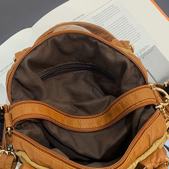 Karierte Handtasche in Kontrastfarbe für Damen, Umhängetasche aus weichem Leder