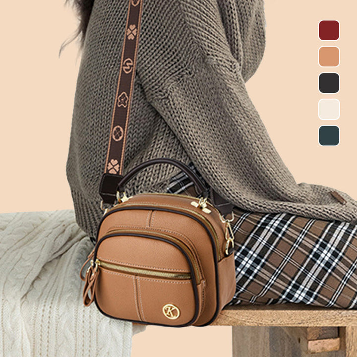 Runde Handtasche mit zwei Fächern für Damen, Dating-Umhängetasche aus Leder