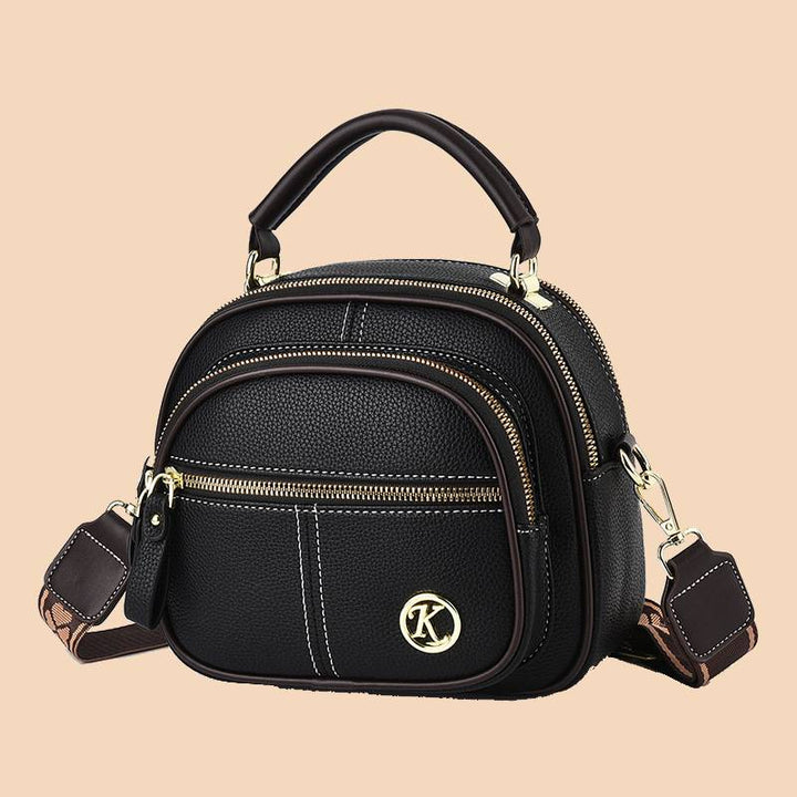 Runde Handtasche mit zwei Fächern für Damen, Dating-Umhängetasche aus Leder
