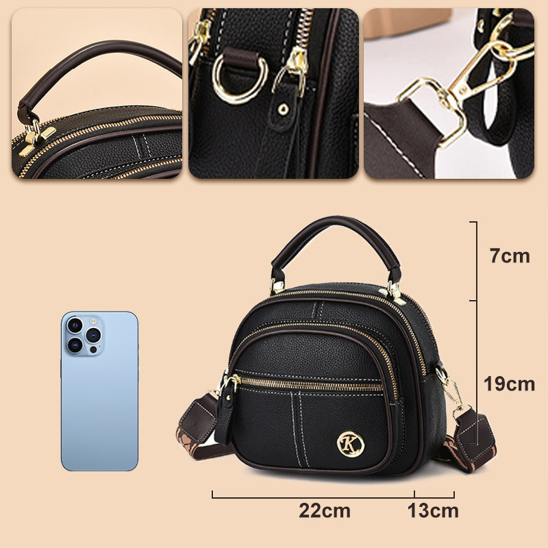 Runde Handtasche mit zwei Fächern für Damen, Dating-Umhängetasche aus Leder