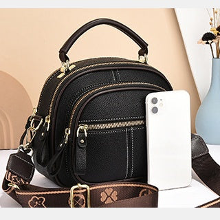 Runde Handtasche mit zwei Fächern für Damen, Dating-Umhängetasche aus Leder