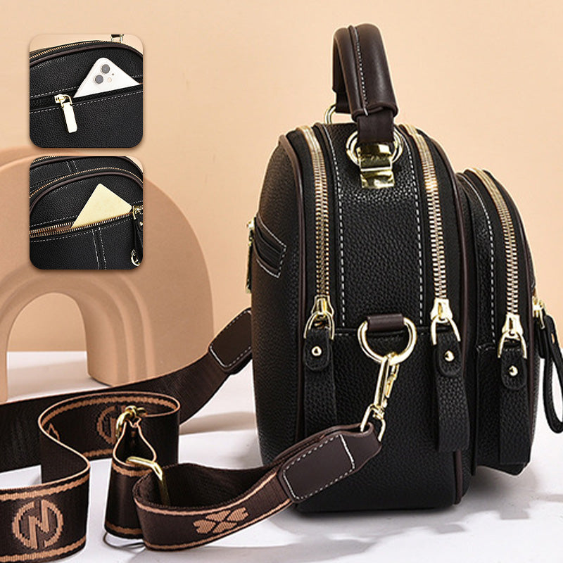 Runde Handtasche mit zwei Fächern für Damen, Dating-Umhängetasche aus Leder