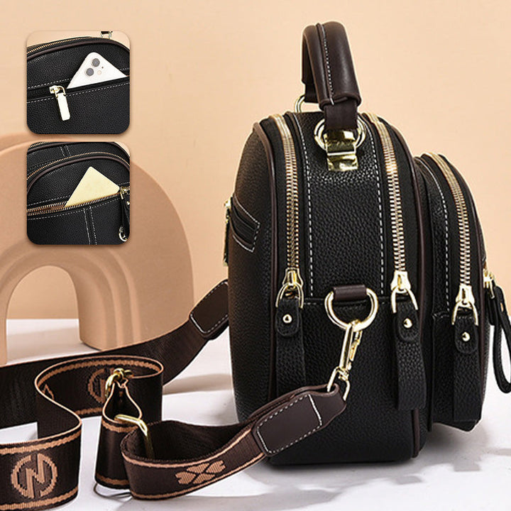 Runde Handtasche mit zwei Fächern für Damen, Dating-Umhängetasche aus Leder