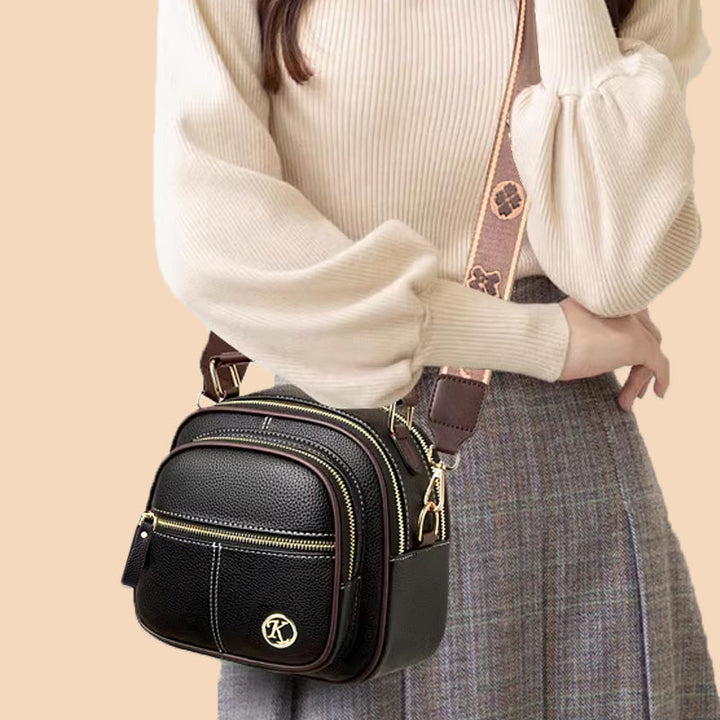 Runde Handtasche mit zwei Fächern für Damen, Dating-Umhängetasche aus Leder
