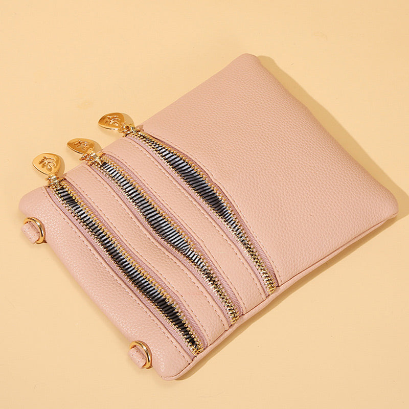 Umhängetasche aus Kunstleder mit drei Fächern, Handytasche