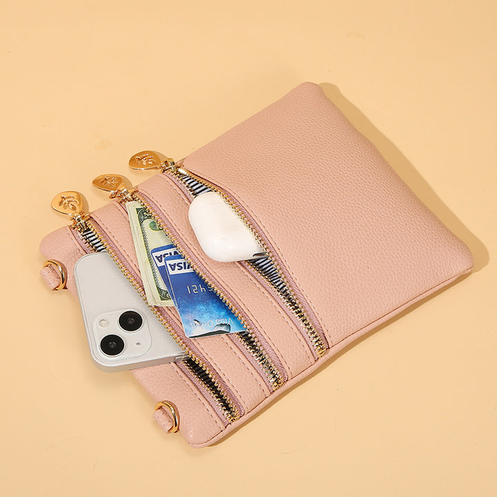Umhängetasche aus Kunstleder mit drei Fächern, Handytasche