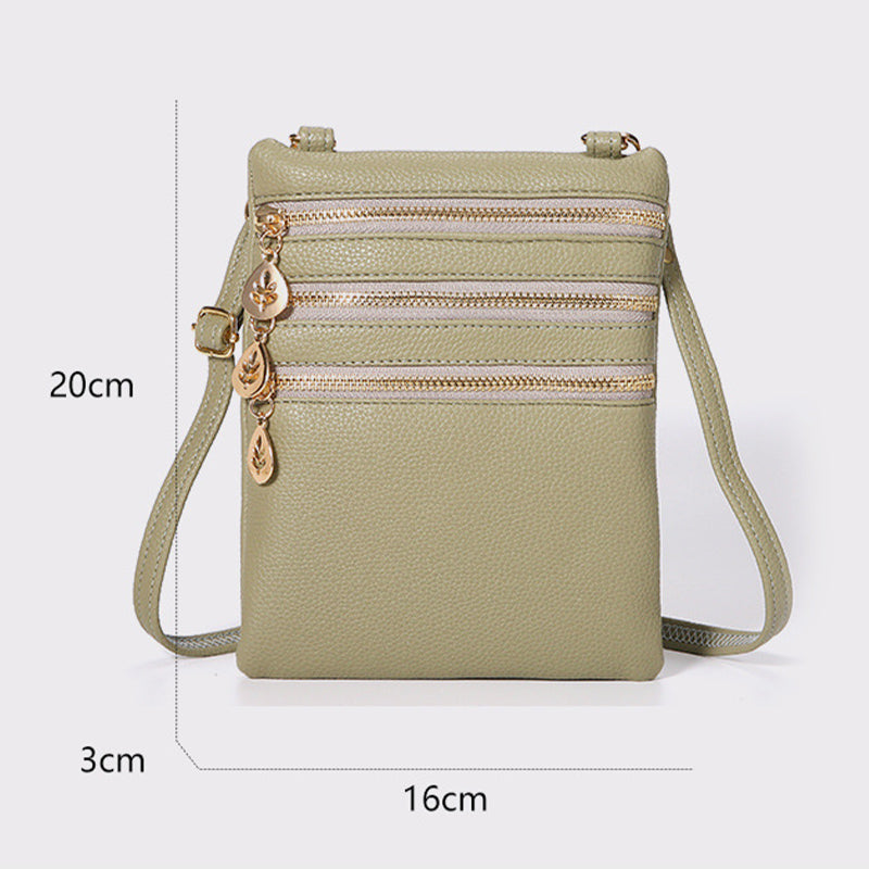 Umhängetasche aus Kunstleder mit drei Fächern, Handytasche