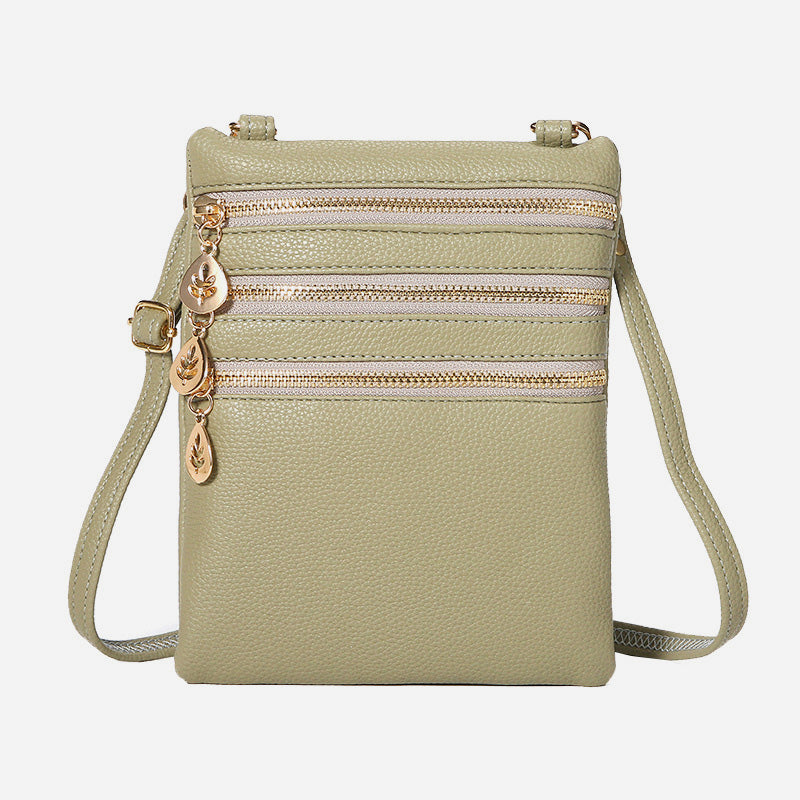 Umhängetasche aus Kunstleder mit drei Fächern, Handytasche