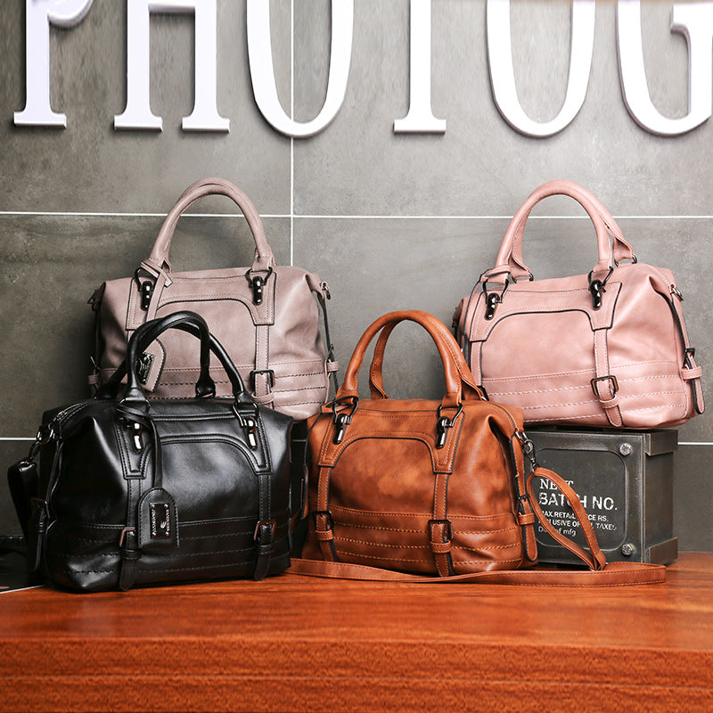 Retro Vegan Leder Tote Umhängetasche Arzttasche für Damen Boston Tasche