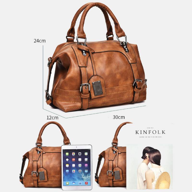Retro Vegan Leder Tote Umhängetasche Arzttasche für Damen Boston Tasche