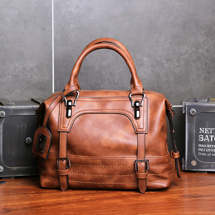 Retro Vegan Leder Tote Umhängetasche Arzttasche für Damen Boston Tasche