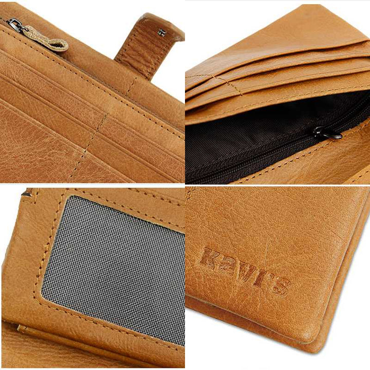 RFID-Geldbörse aus echtem Leder im Vintage-Stil mit großem Fassungsvermögen