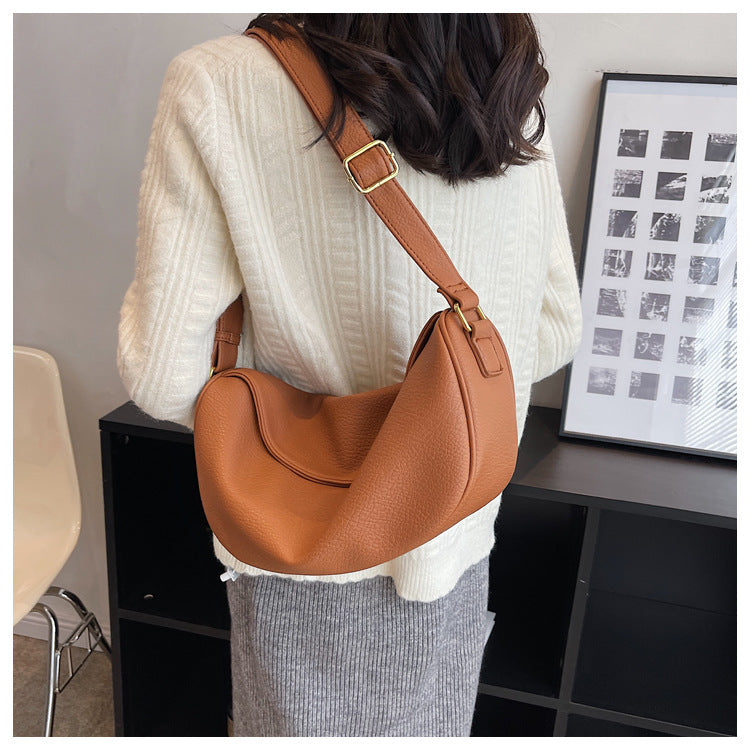 Umhängetasche für Damen, schlichte und lässige Hobo-Tasche aus PU-Leder