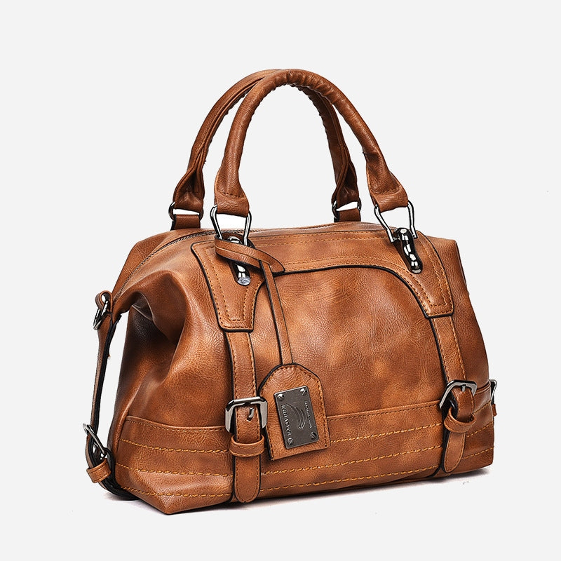 Retro Vegan Leder Tote Umhängetasche Arzttasche für Damen Boston Tasche