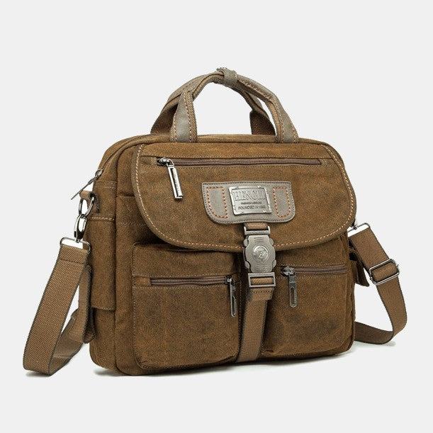 Umhängetasche für Herren, Vintage-Aktentasche aus Canvas mit großem Fassungsvermögen