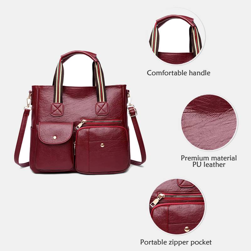 Tragetasche mit mehreren Taschen für Damen, Schultertasche aus PU-Leder, Umhängetasche