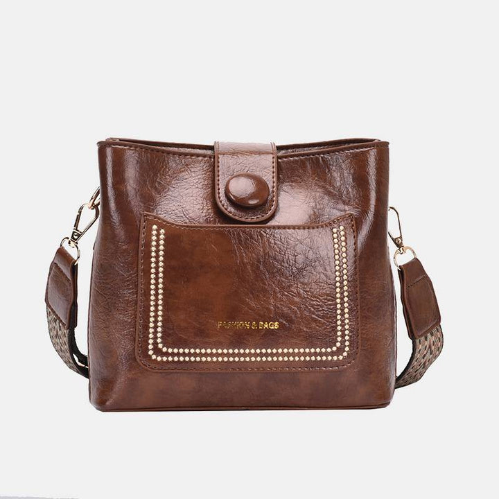 Damen Bucket Bag mit breitem Riemen, einfarbig, elegante Umhängetasche