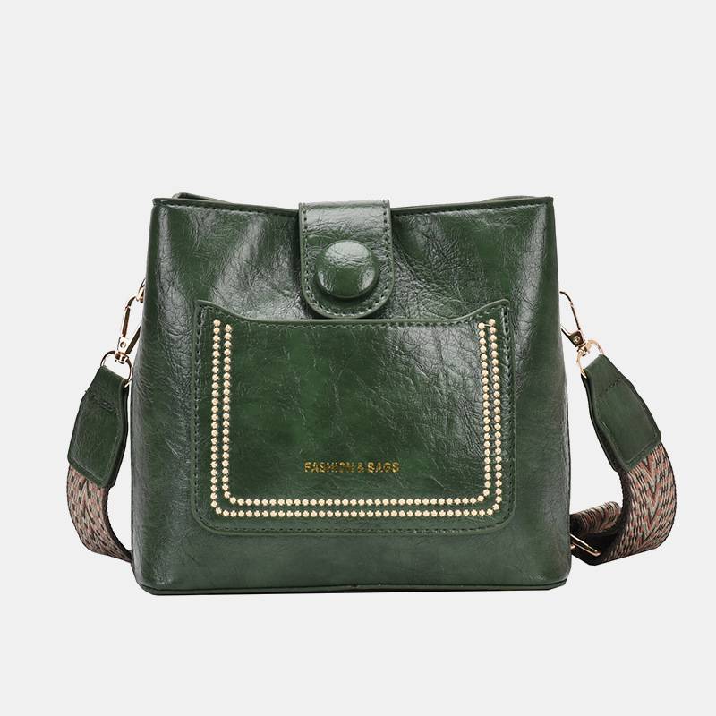 Damen Bucket Bag mit breitem Riemen, einfarbig, elegante Umhängetasche