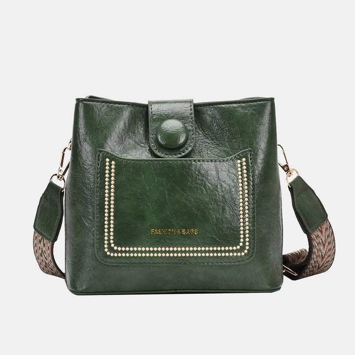 Damen Bucket Bag mit breitem Riemen, einfarbig, elegante Umhängetasche